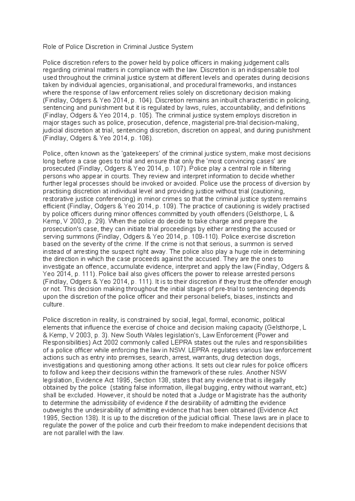 Crime Policy Evaluation - Role of Police Discretion in Criminal Justice ...