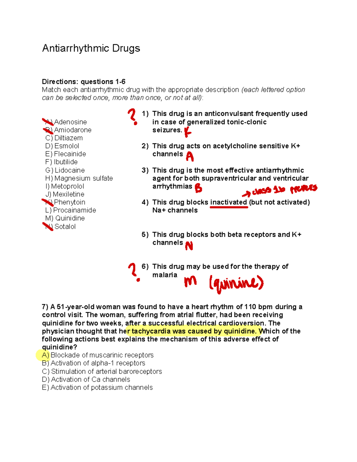 Antiarrhythmic Drugs Questions Antiarrhythmic Drugs Directions