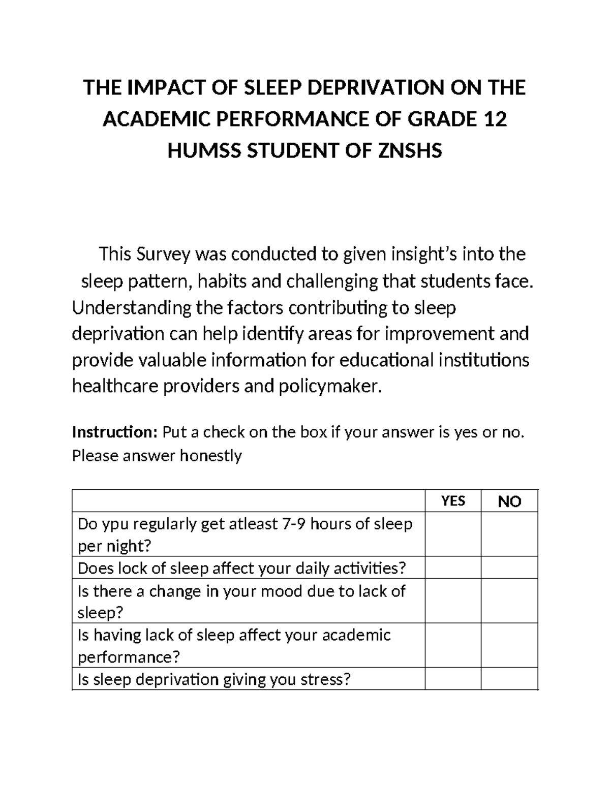 THE Impact OF Sleep Deprivation ON THE Academic Performance OF Grade 12 ...