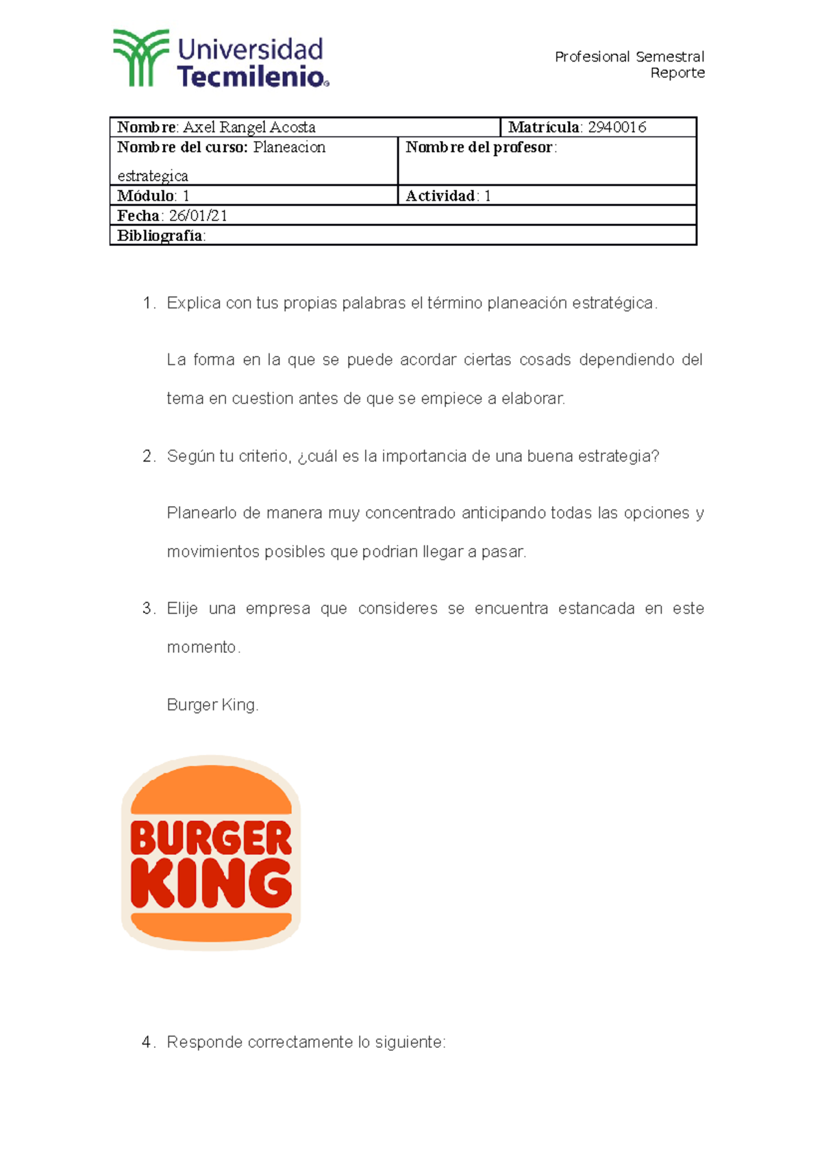 ACT 1 planeacion estrategica - Nombre Nombre del curso:: Axel Rangel ...