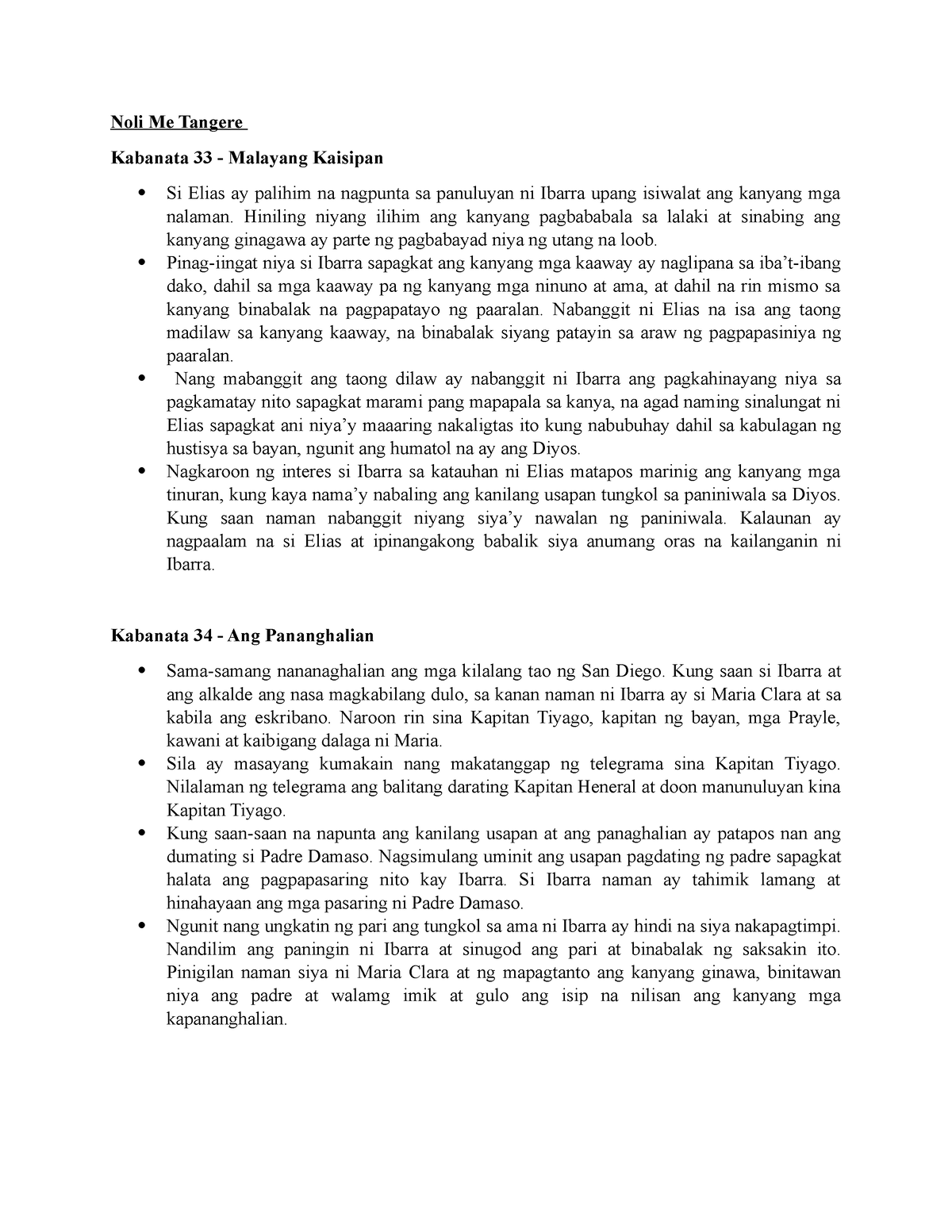 BUOD - Kabanata 33-40 Kabanata 25-29 - Noli Me Tangere Kabanata 33 ...