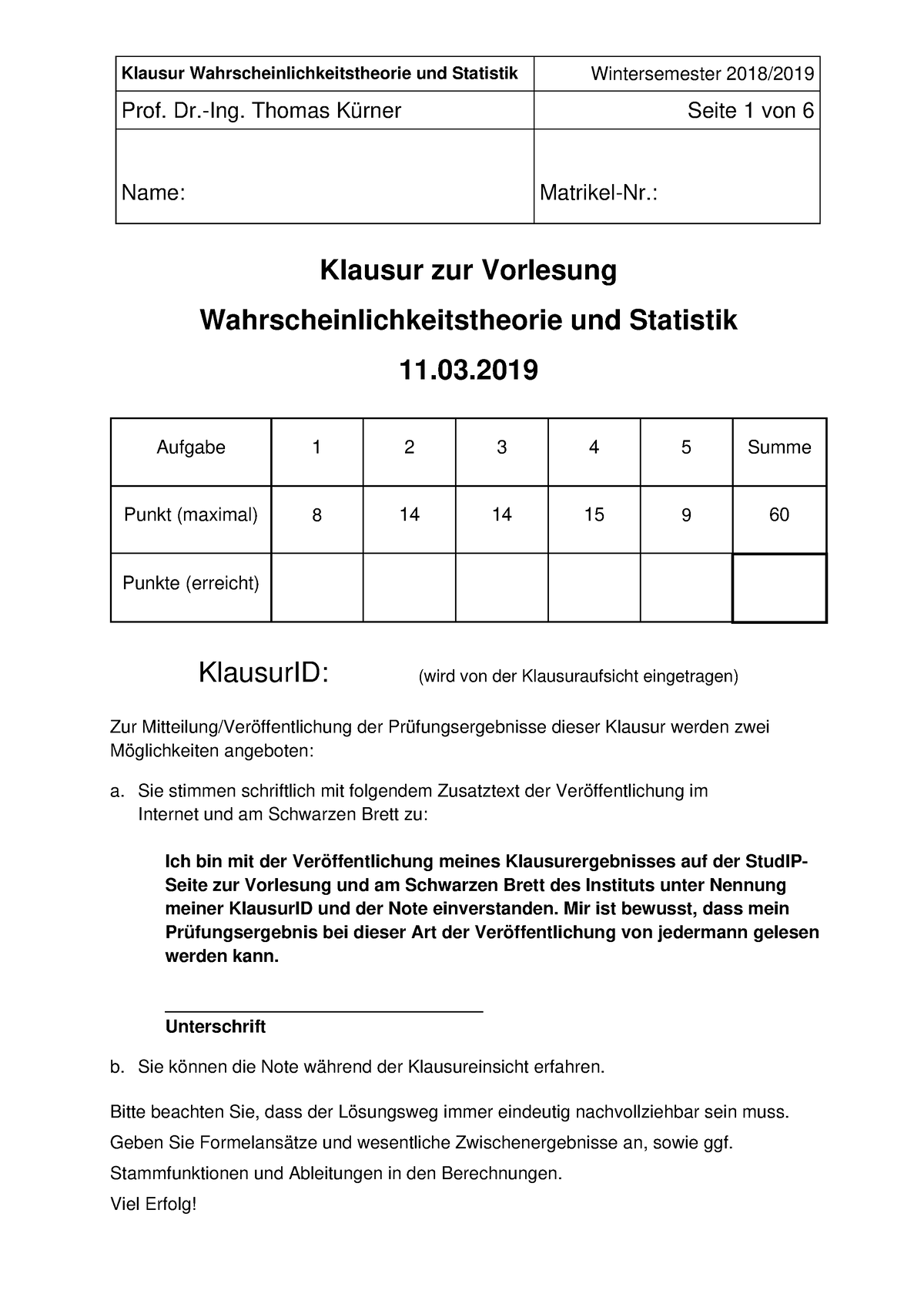 Aufgabenstellung WS1819 - Prof. Dr.-Ing. Thomas Kürner Seite 1 Von 6 ...