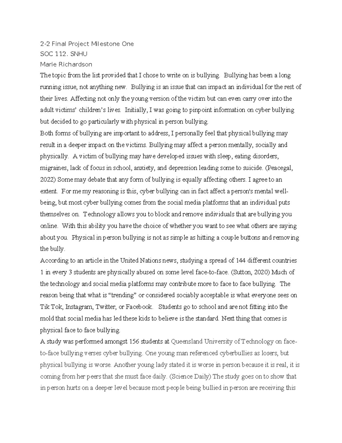 Soc 112 Milestone 1 - coursework - 2-2 Final Project Milestone One SOC ...