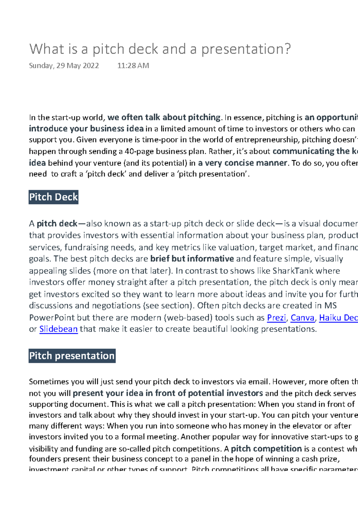 What is a pitch deck and a presentation - In the start-up world, we ...