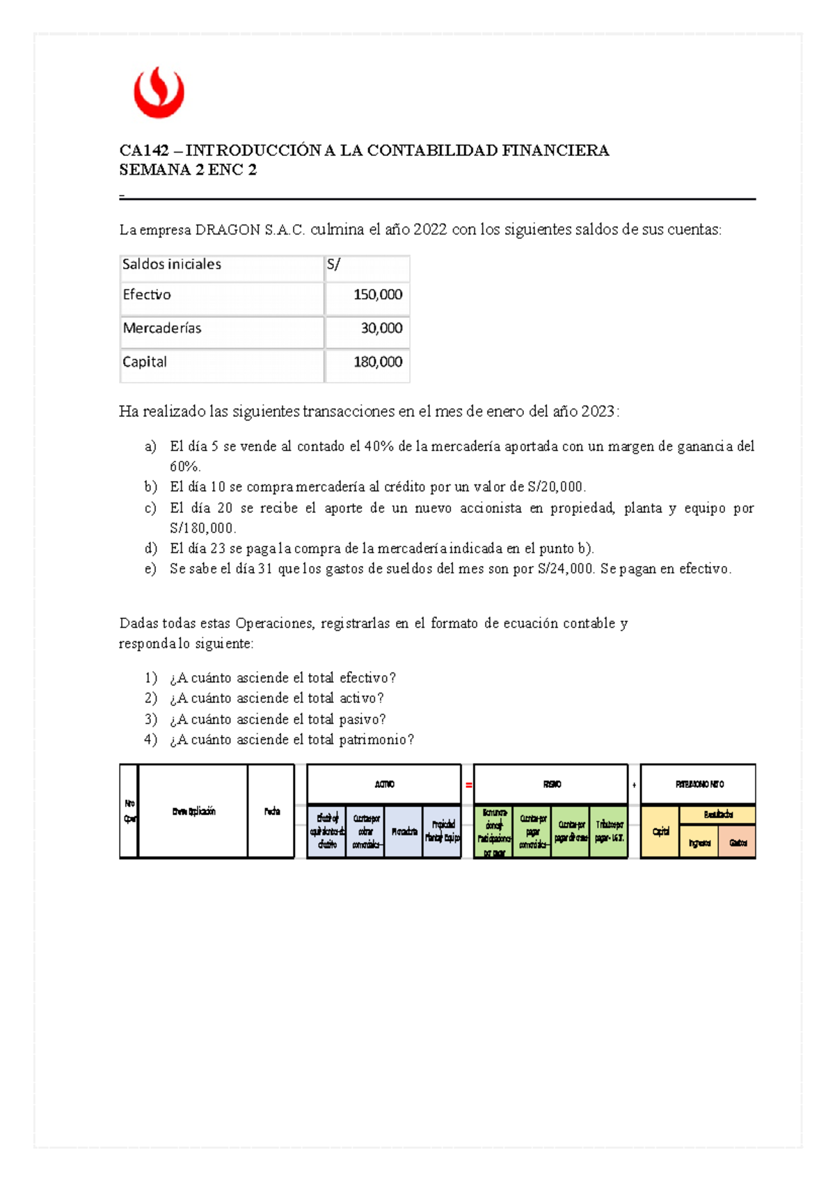 KS32 Semana 2 ENC2 - encargo - CA142 – INTRODUCCIÓN A LA CONTABILIDAD ...
