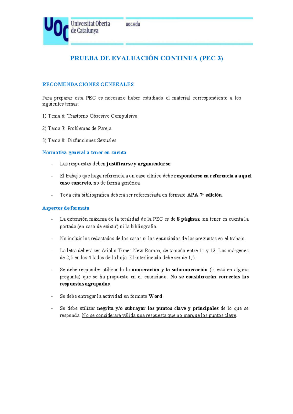 PEC 3 - es el enunciado de la última pec - PRUEBA DE EVALUACIÓN ...