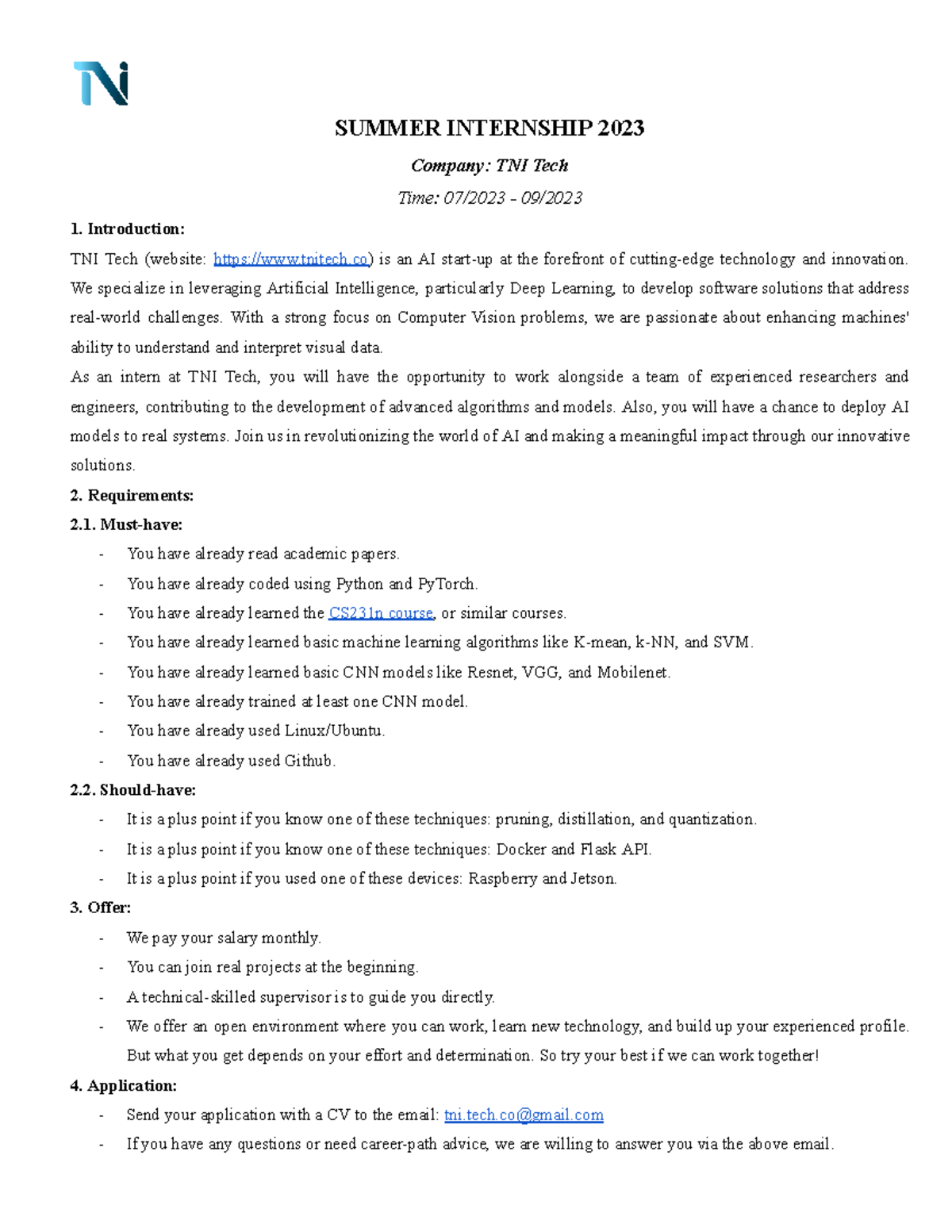 SummerInternship2023 SUMMER INTERNSHIP 2023 Company TNI Tech Time