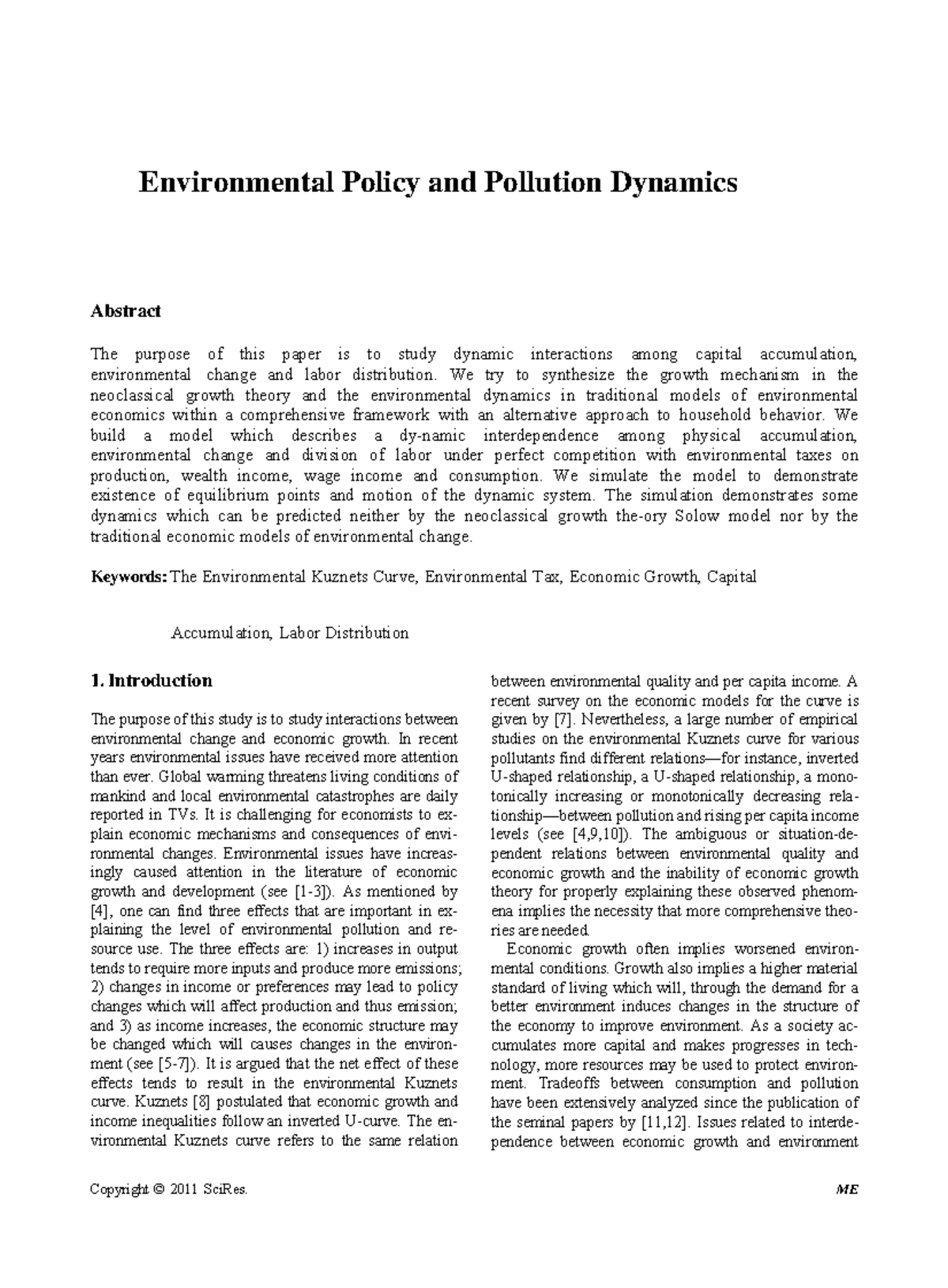 Environmental Policy and Pollution Dynamics - Environmental Policy and ...