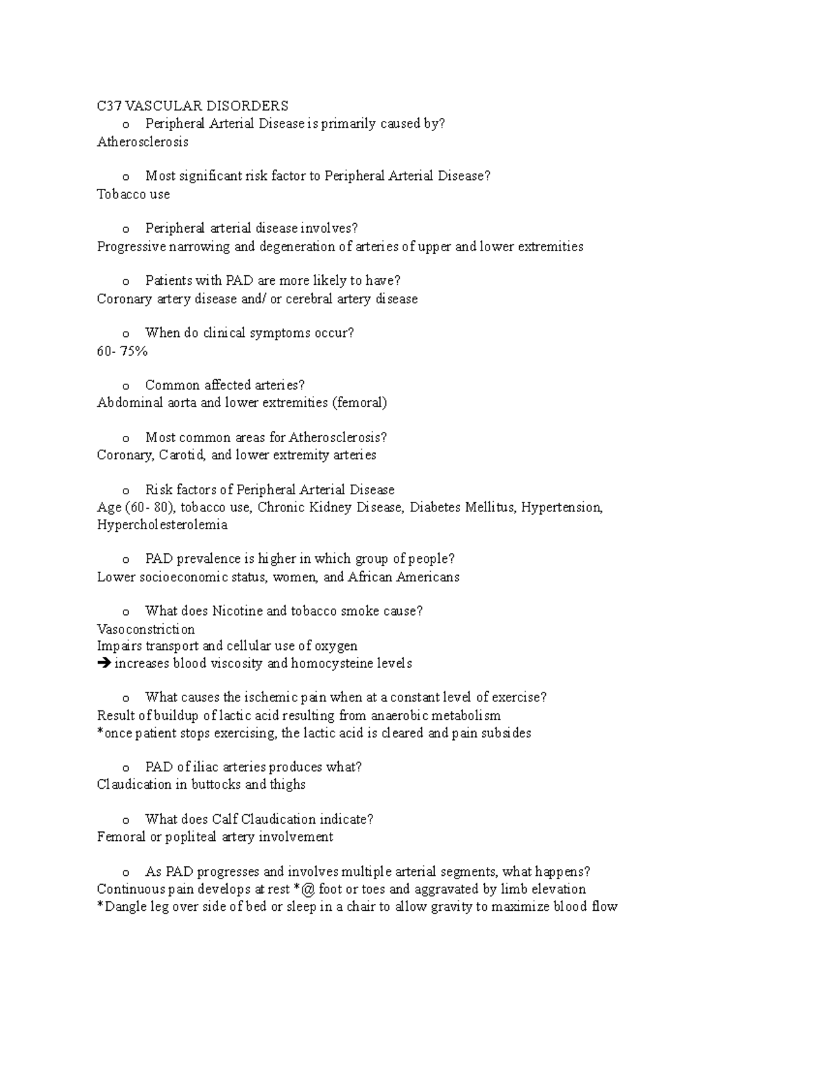 C37 Vascular Disorders - C37 VASCULAR DISORDERS O Peripheral Arterial ...