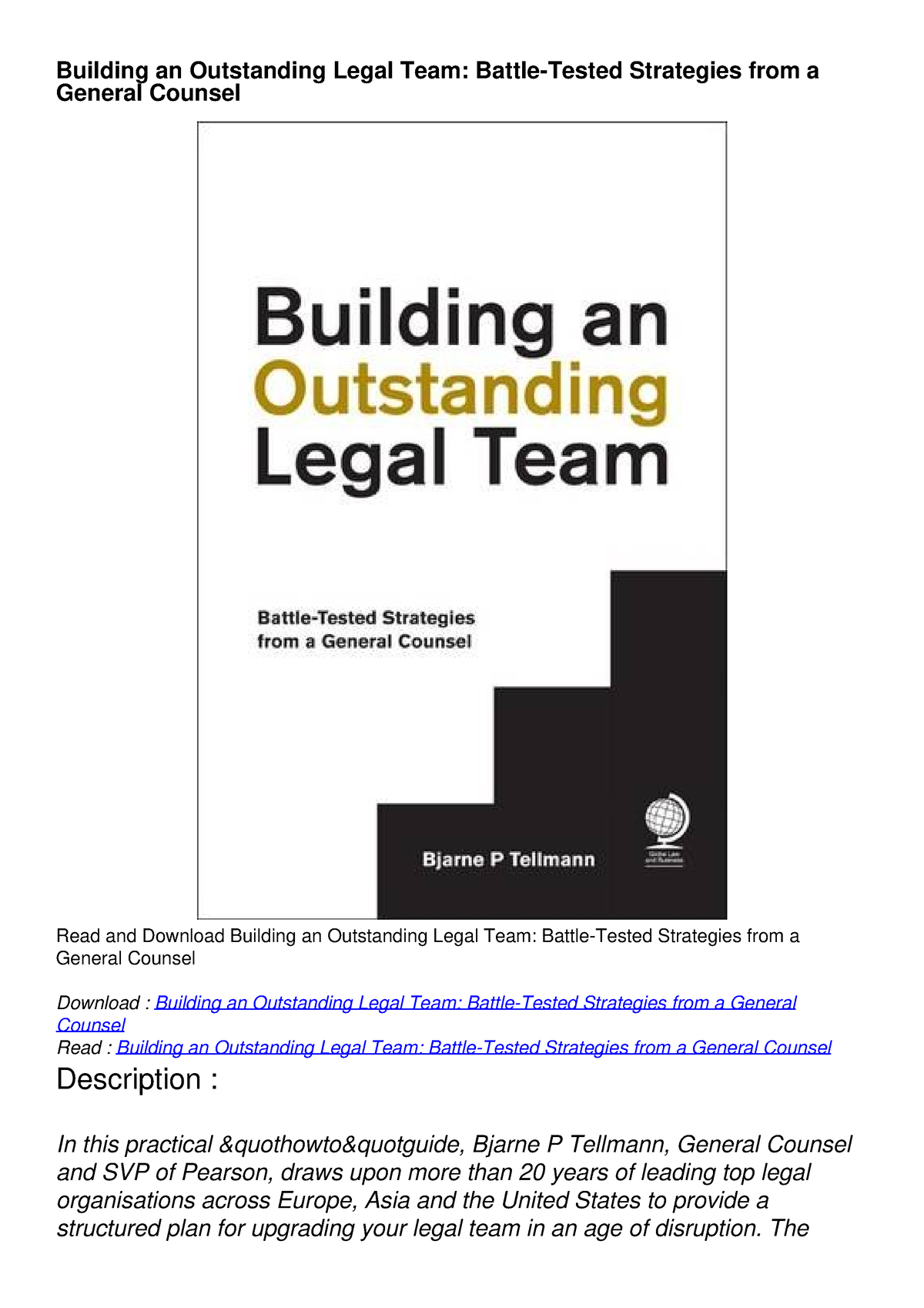 [PDF] DOWNLOAD Building an Outstanding Legal Team: Battle-Tested ...