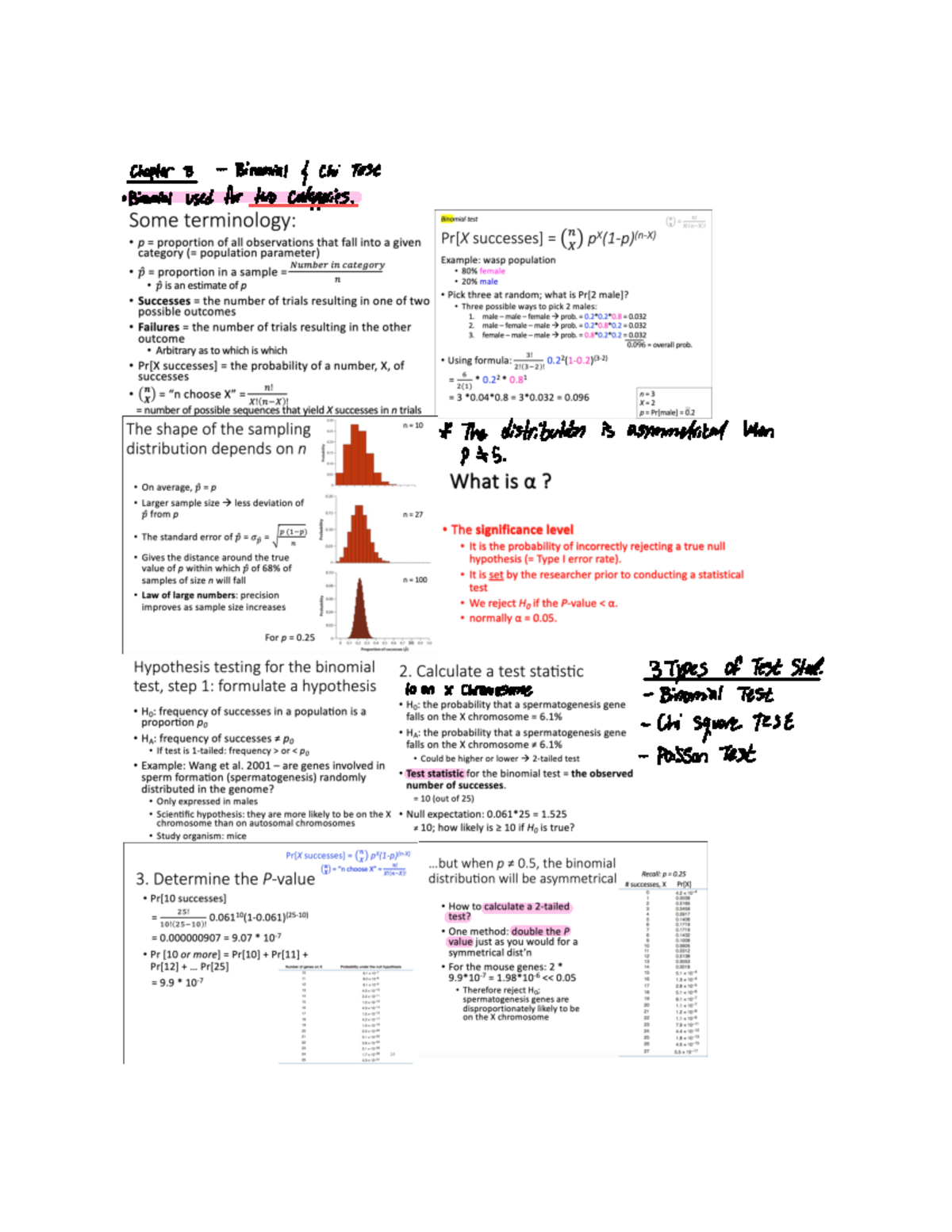 M2 Cheat Sheet - Chapter 8 Binomial Chi Test Binomial used for two ...