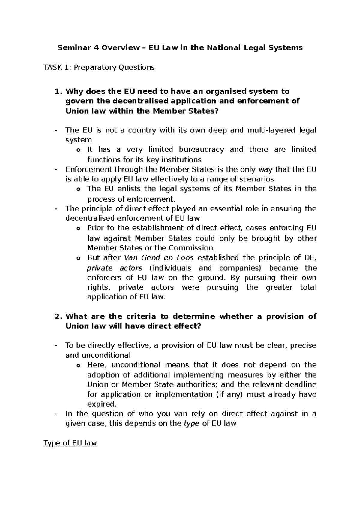 Seminar 4 Overview – EU Law in the National Legal Systems - Seminar 4 ...