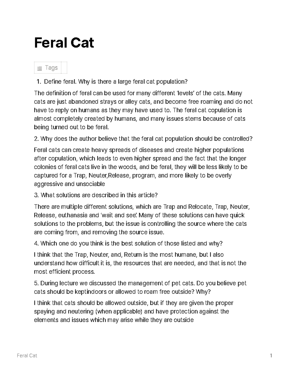 Feral Cat Why is there a large feral cat population? The definition