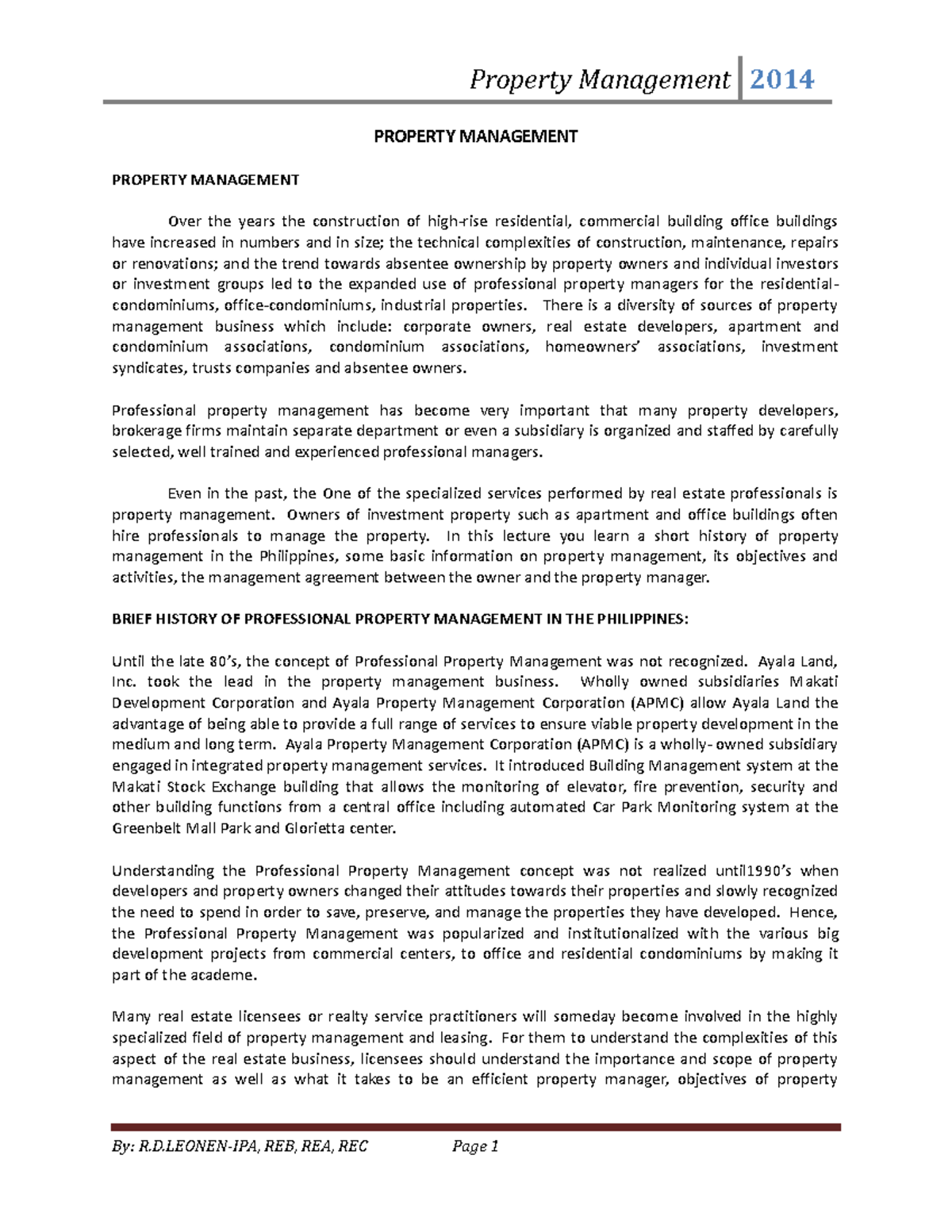 Property Management - none - PROPERTY MANAGEMENT PROPERTY MANAGEMENT ...