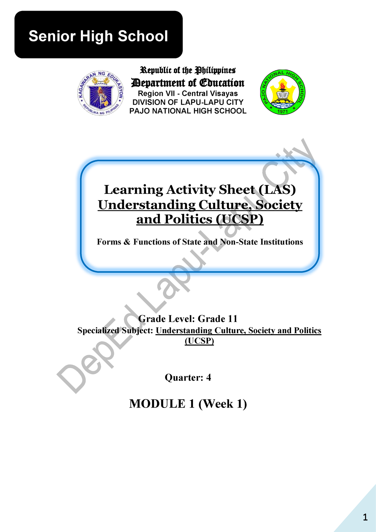 UCSP LAS 1 Fourth Quarter - Republic Of The Philippines Department Of ...