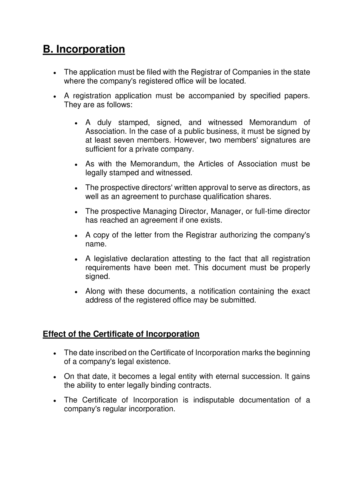 B In-corporation - Plus One Business Studies Chapter 7 Brief Notes - B ...