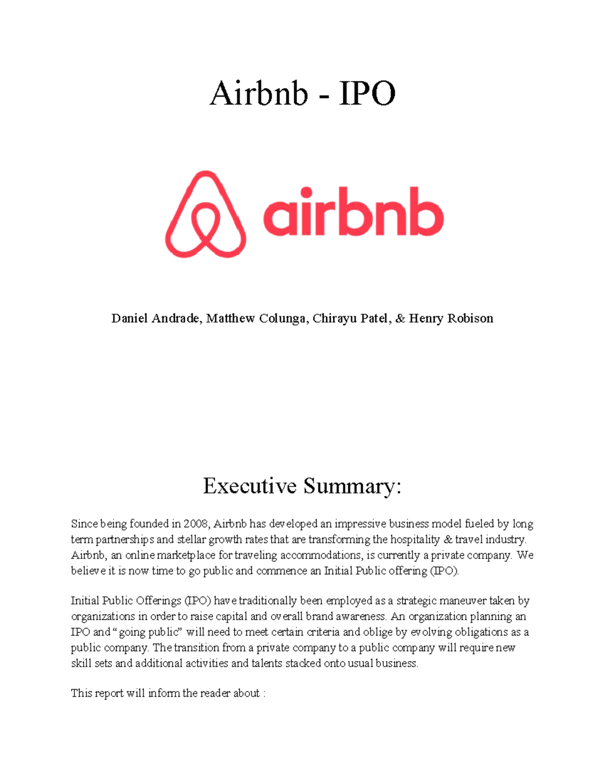 Airbnb IPO Final Project - Airbnb - IPO Daniel Andrade, Matthew Colunga ...