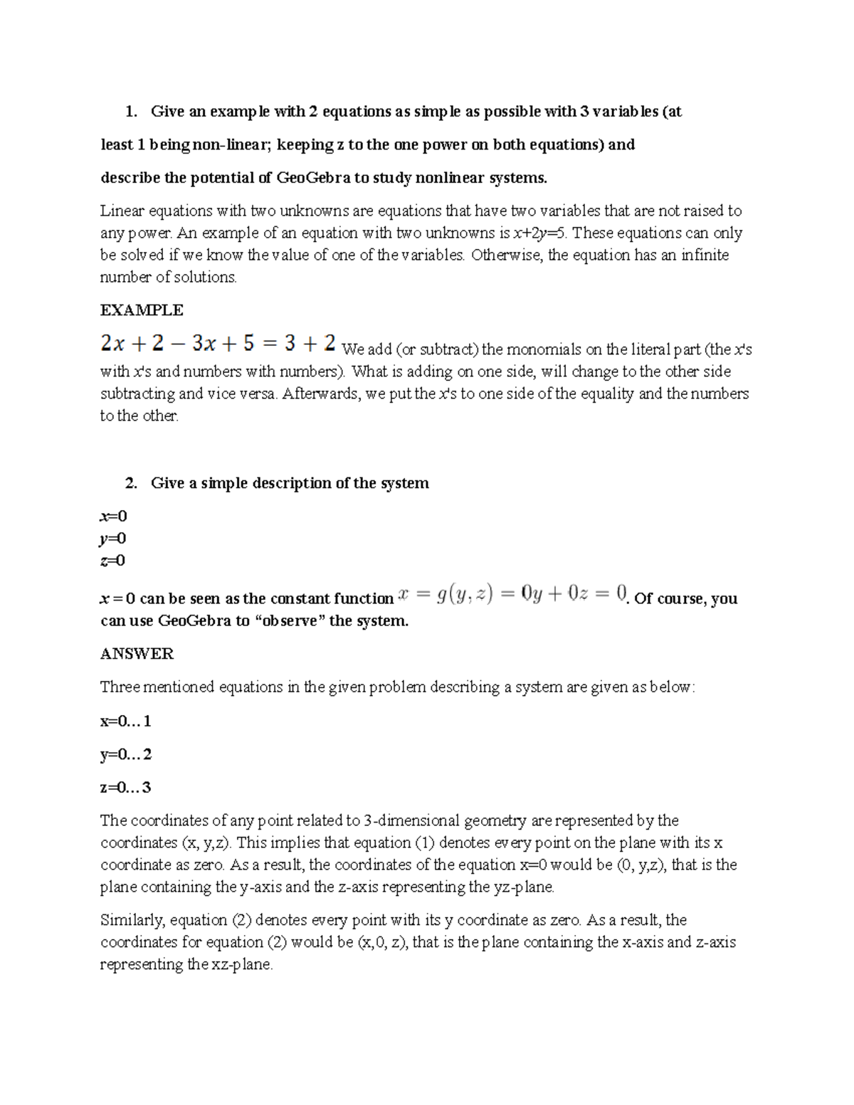 Math Algebra College Unit 6 - Give an example with 2 equations as ...