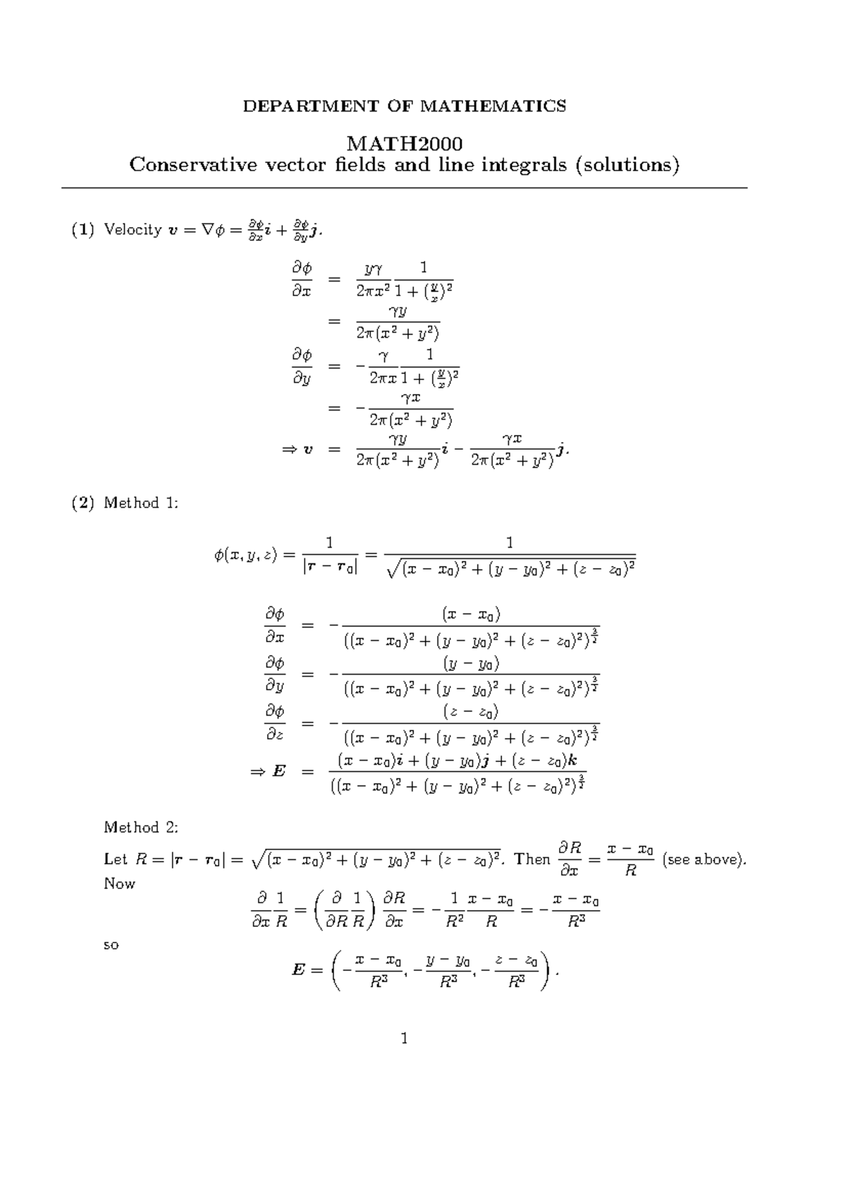 MATH2000 Conservative Vector Fields And Line Integrals Tutorial 9 ...