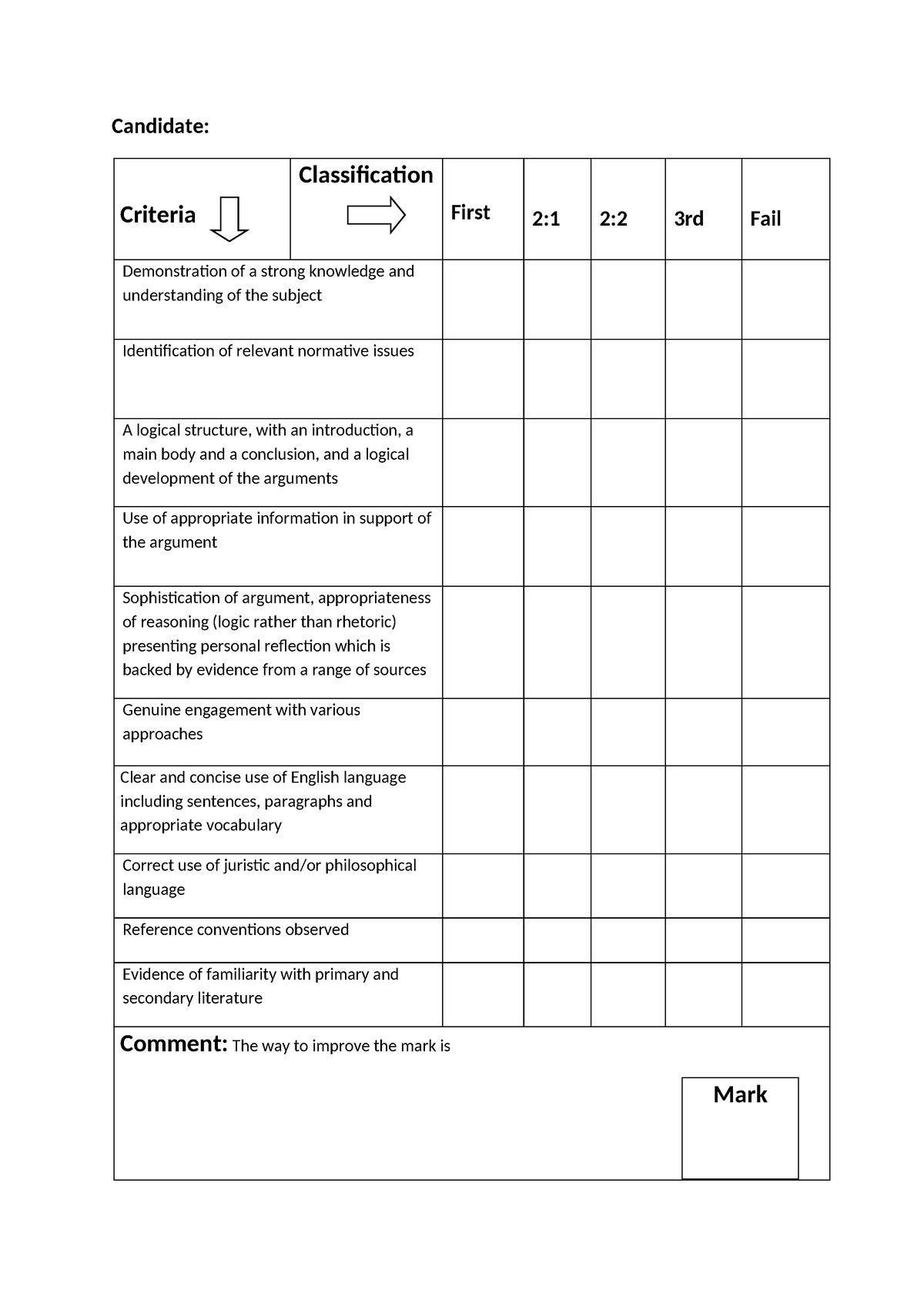 CLT marking matrix 2023 24 - Candidate: Criteria Classification First 2 ...