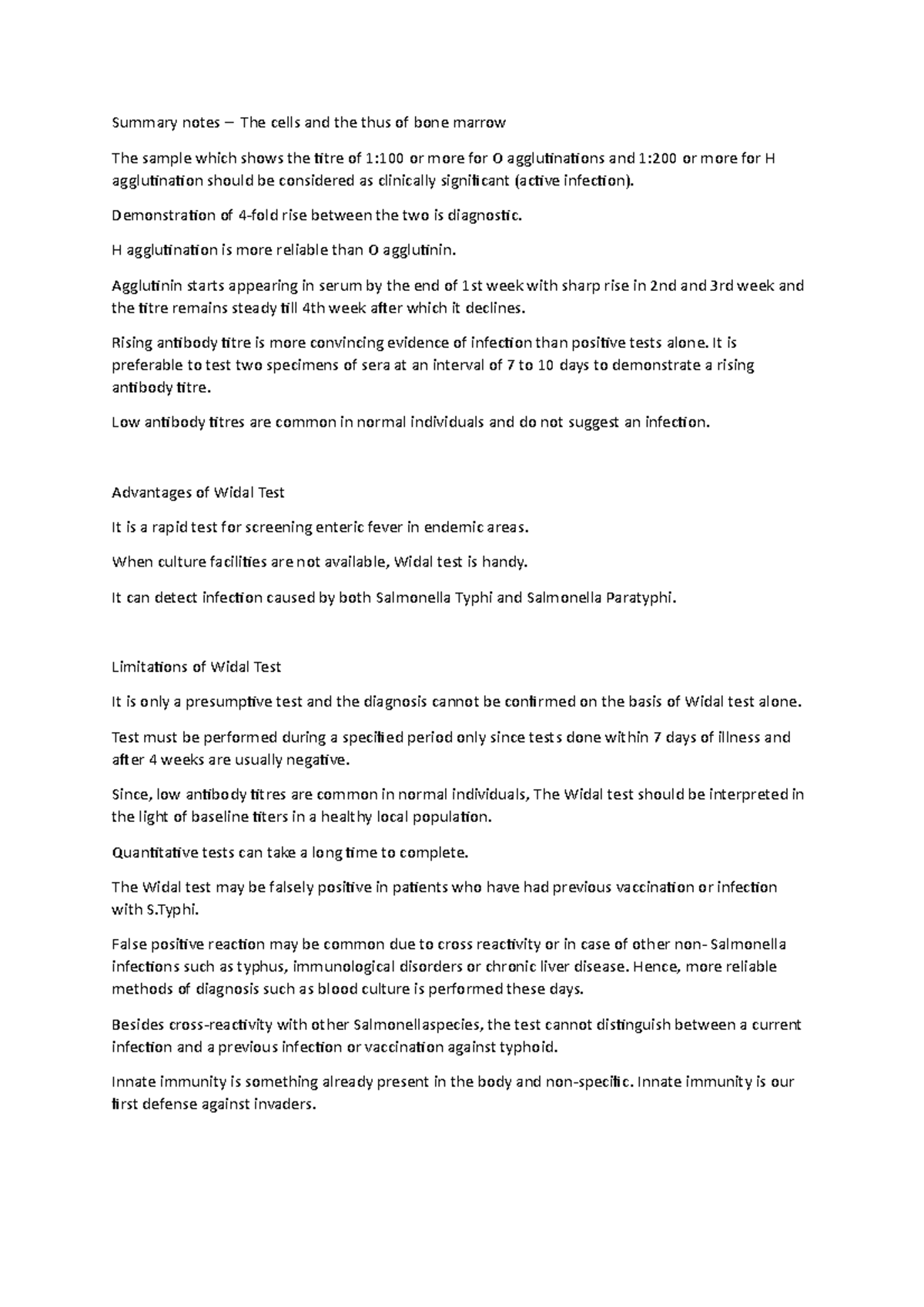 Summary notes – The cells and the thus of bone marrow - Demonstration ...