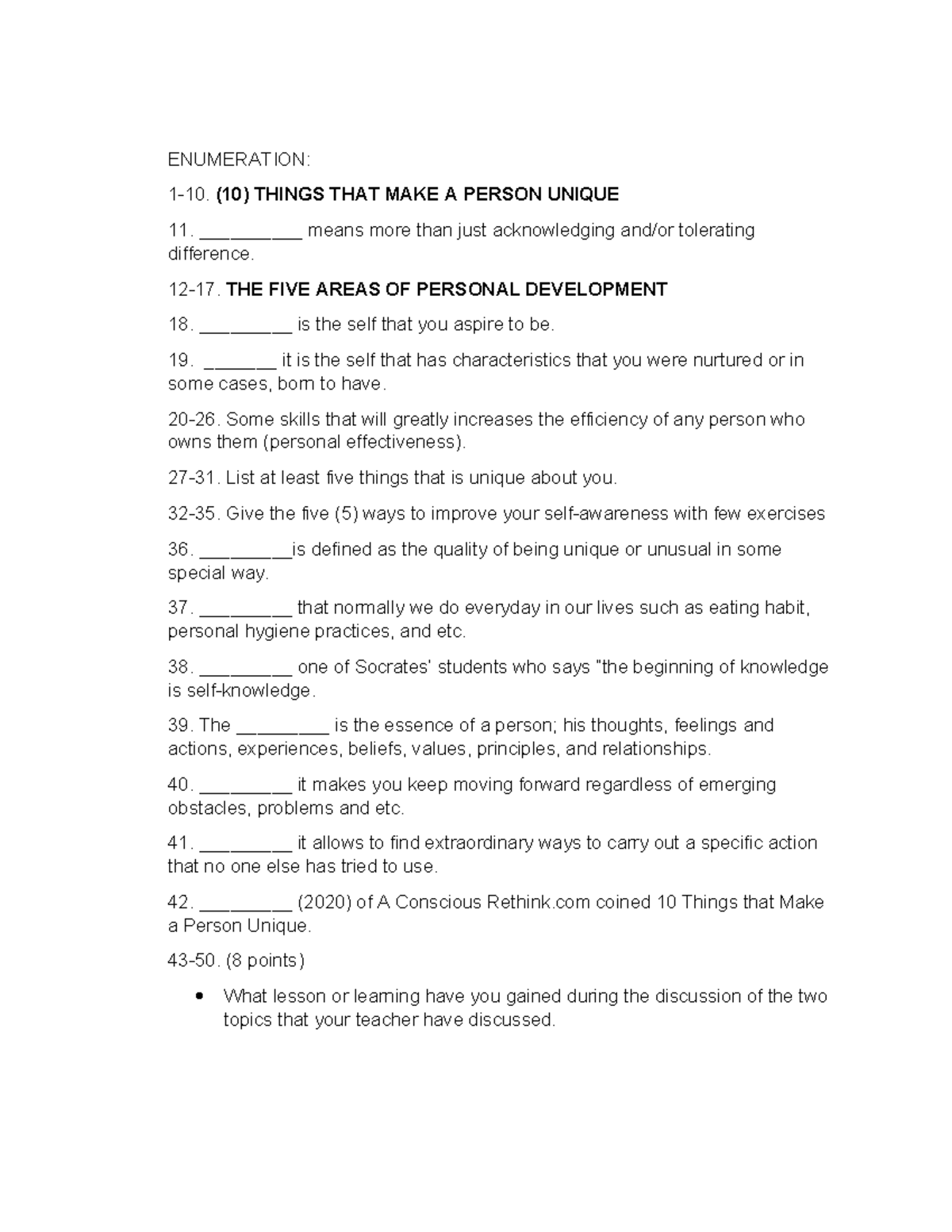 Long quiz - Hope you learn something. Enjoy learning - ENUMERATION: 1 ...