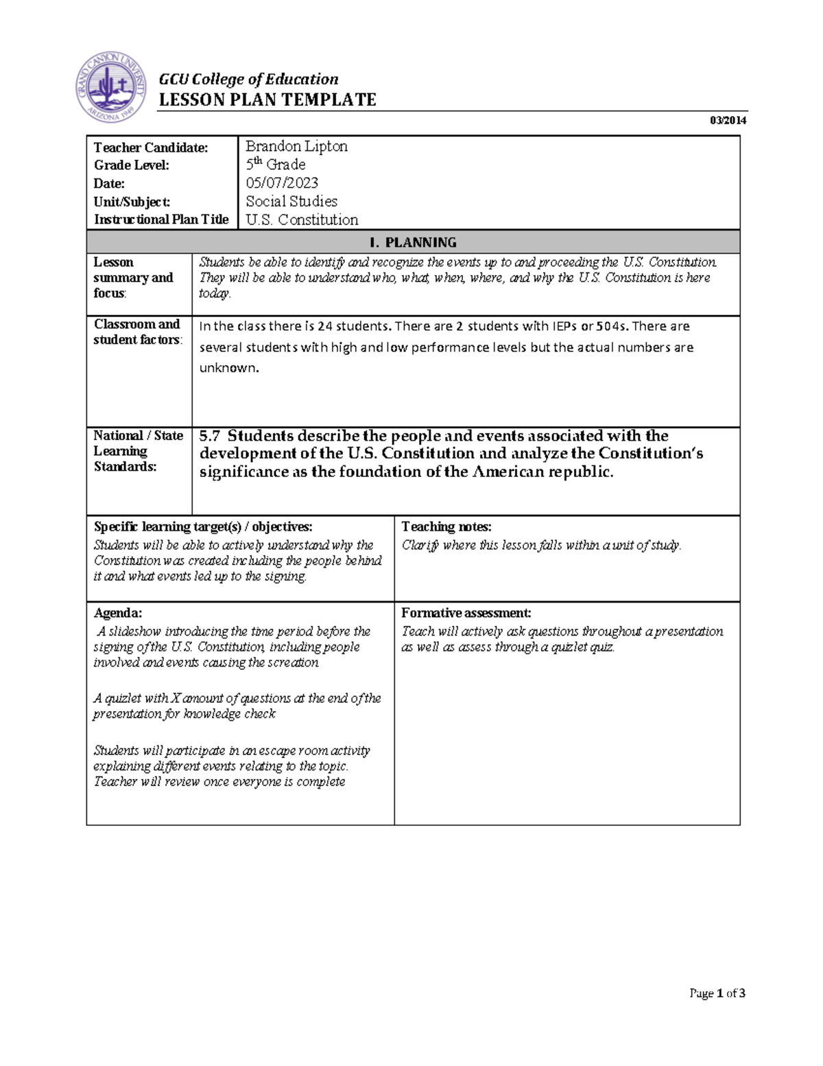 ELM 351 Topic 8 Lesson - Page 1 of 3 GCU College of Education LESSON ...