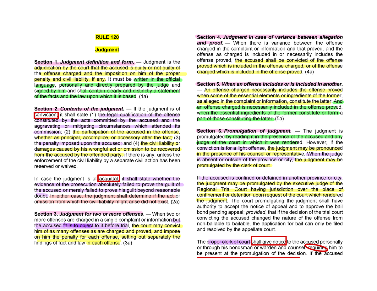 ROC 120-121 - Lectre Noteslectre Noteslectre Notes - RULE 120 Judgment ...