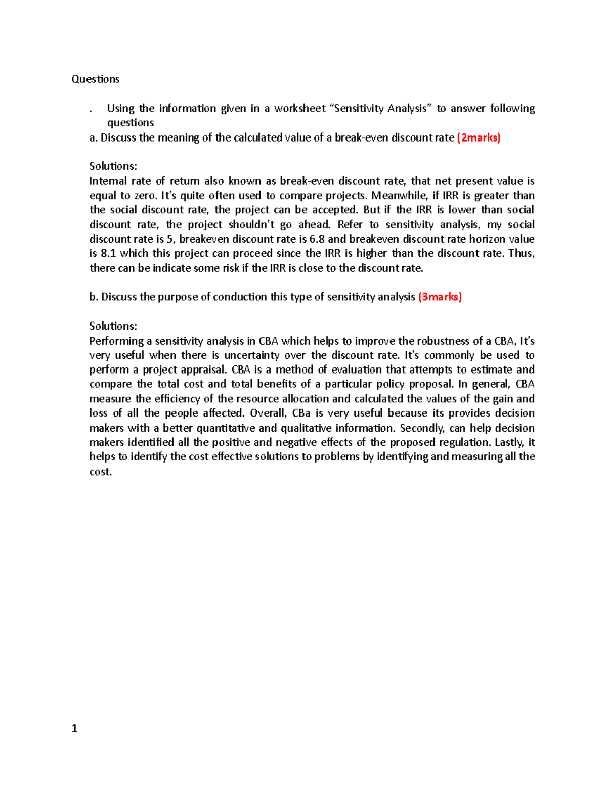 Completed Assessment 1 CBA - Questions . Using the information given in ...