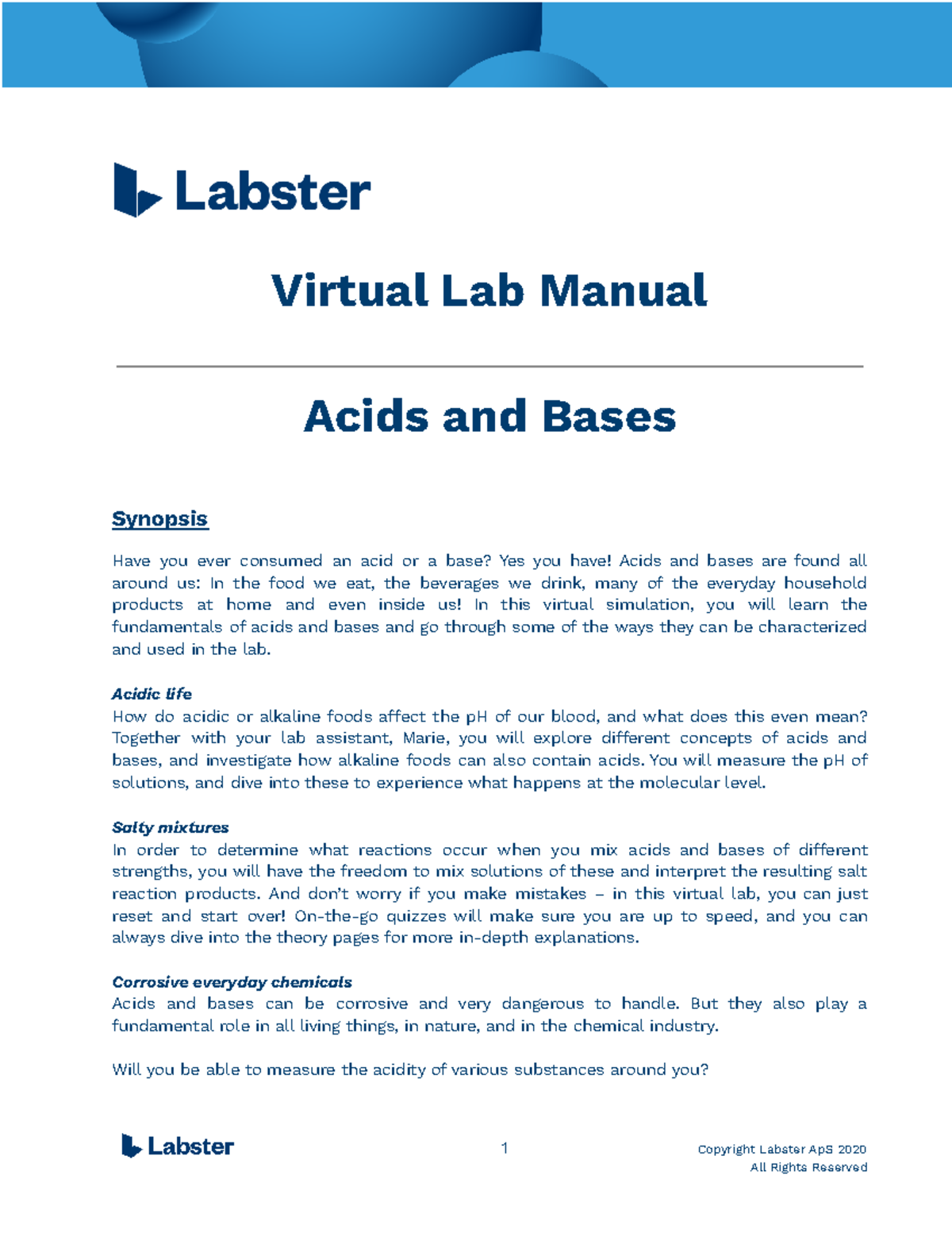 Lab Manual Acids and Bases Acidity and Alkalinity in Everyday