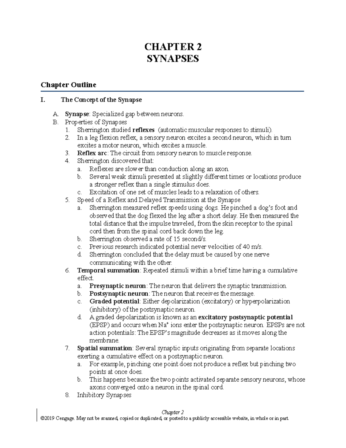 Chapter+2+Notes-Synapses - CHAPTER 2 SYNAPSES Chapter Outline I. The ...