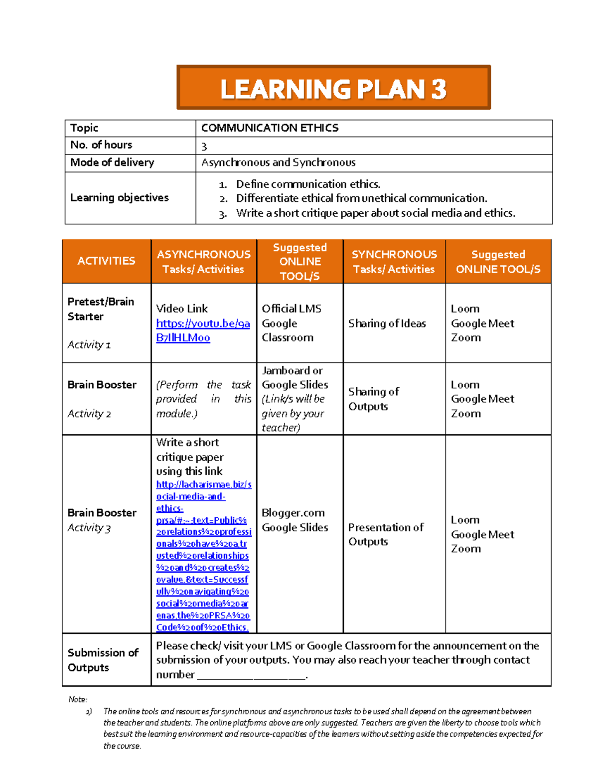 PC Learning Plan 3 - Lessons about Purposive Communication - Topic ...