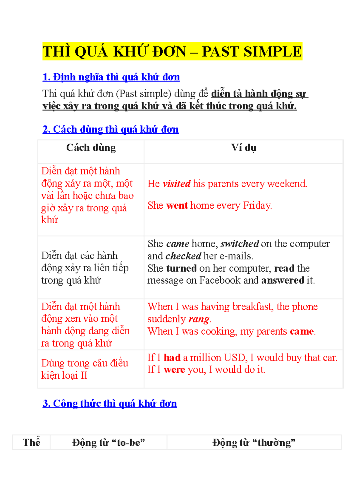 THÌ QUÁ KHỨ ĐƠN - nothing - THÌ QUÁ KHỨ ĐƠN – PAST SIMPLE Định nghĩa ...