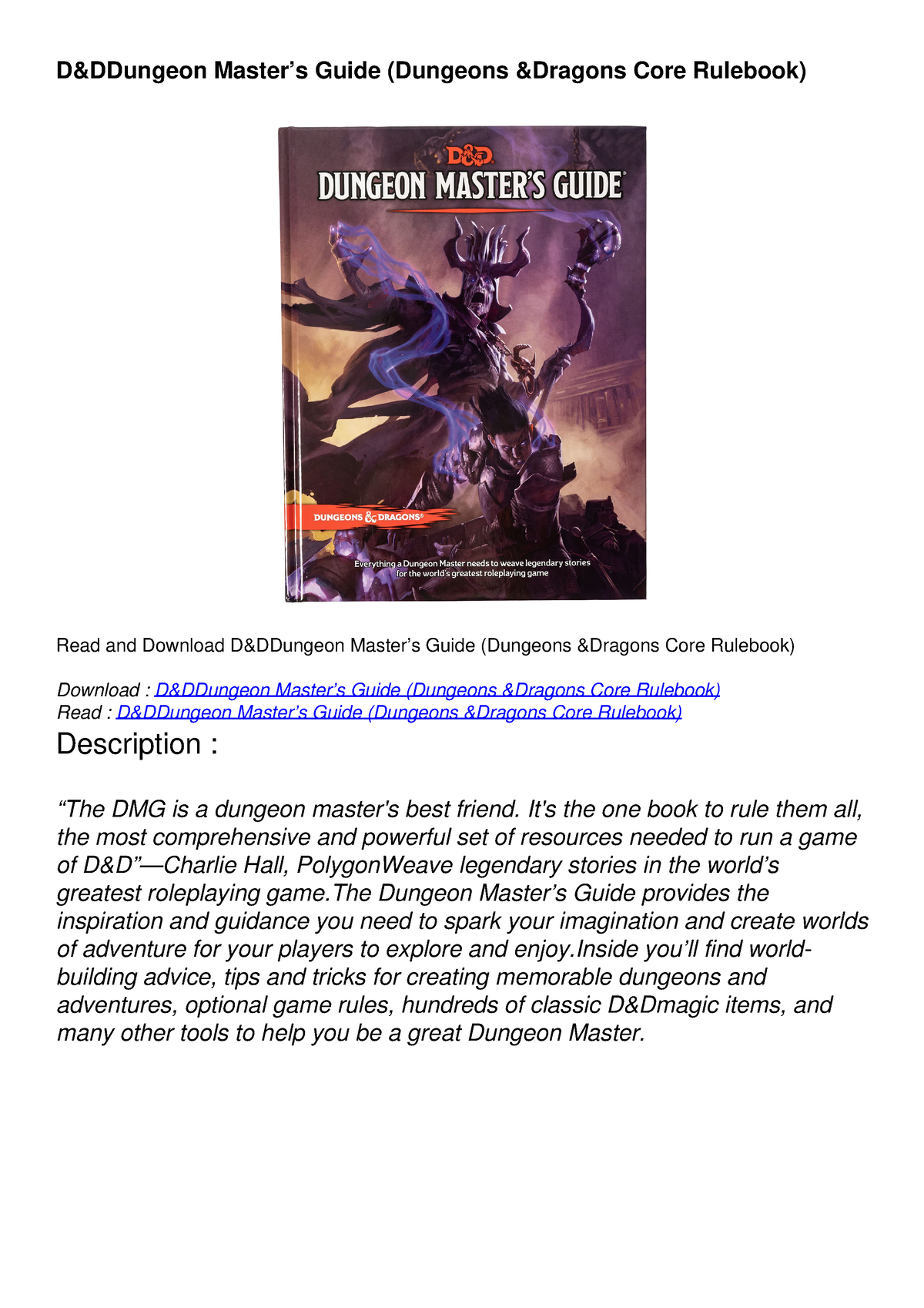 Read Book D D Dungeon Master’s Guide (Dungeons Dragons Core Rulebook