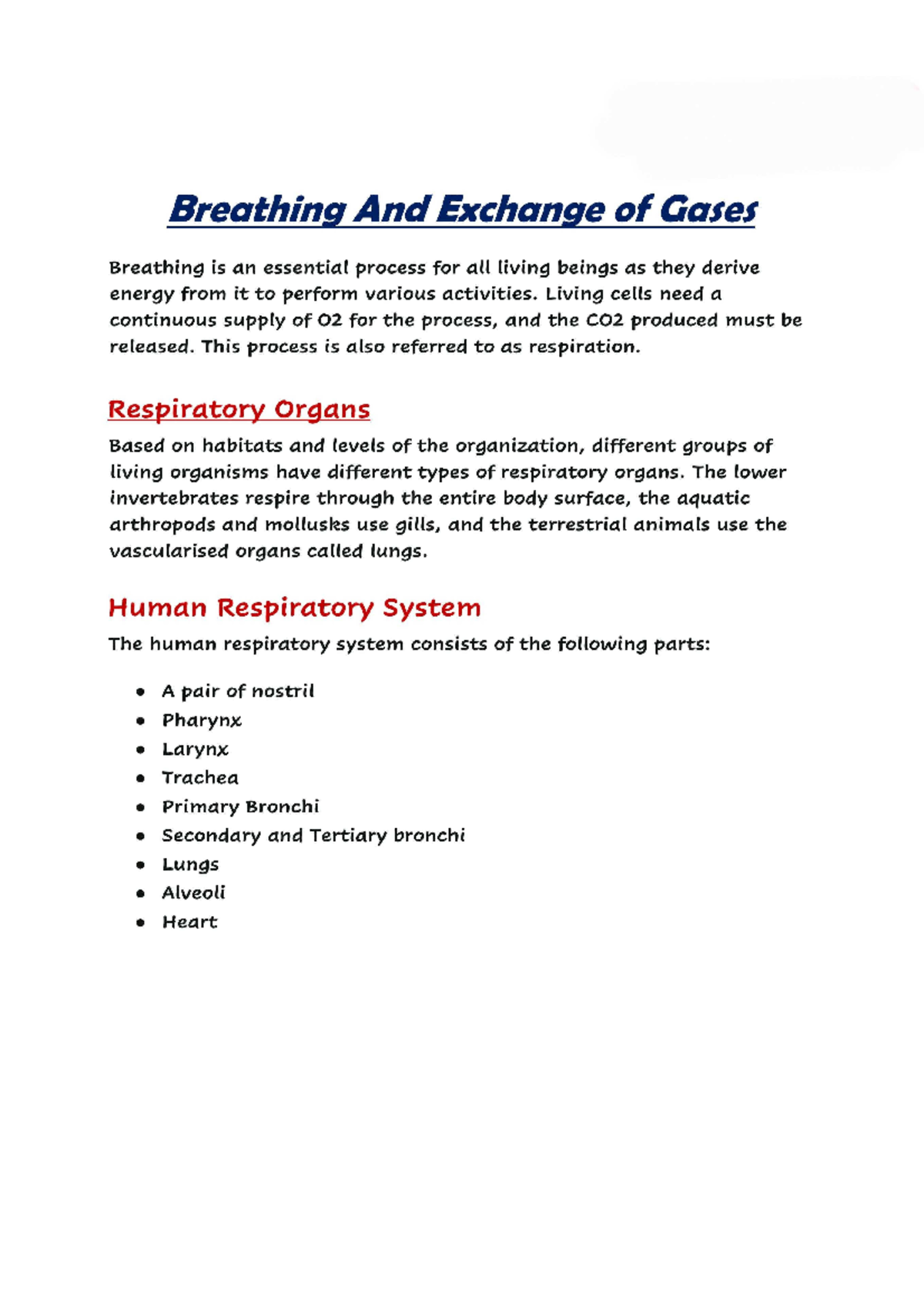 Breathing And Exchange Of Gases - Animal Physiology And Anatomy - Studocu