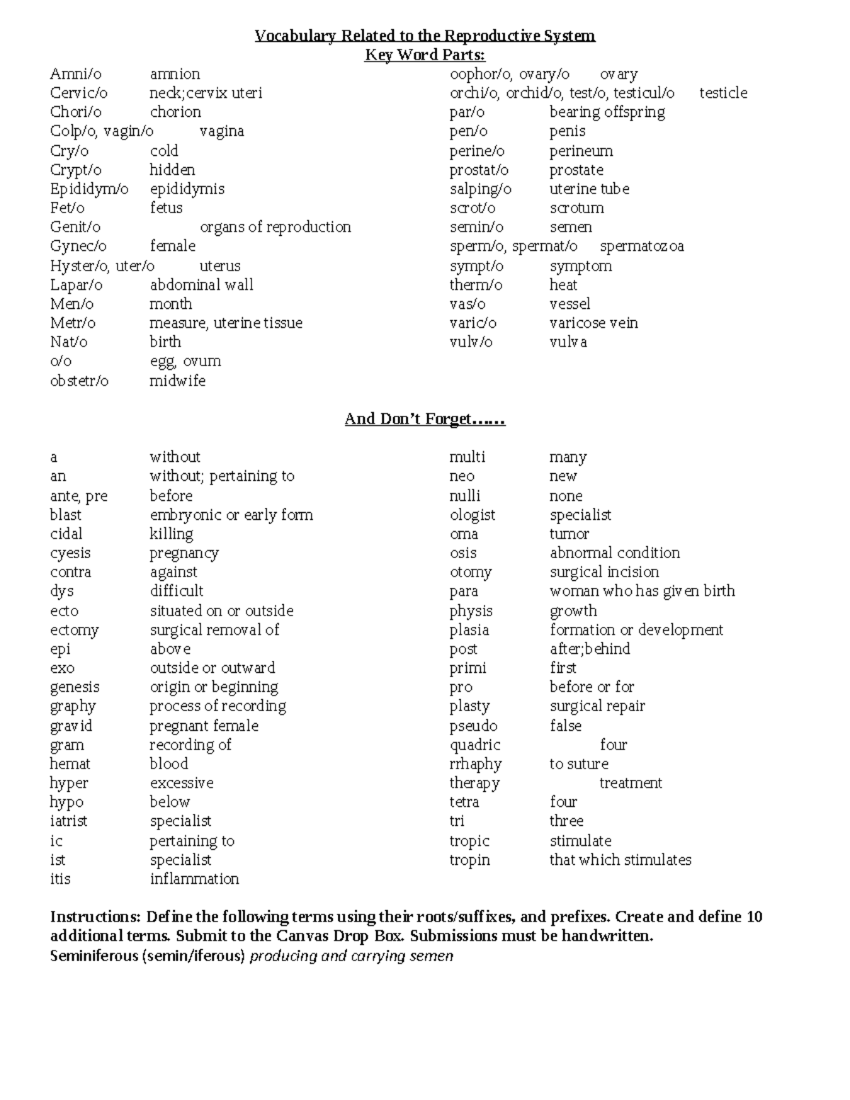 Pathophysiology Week 7 Unit 7 Reproductive System Related Vocabulary ...