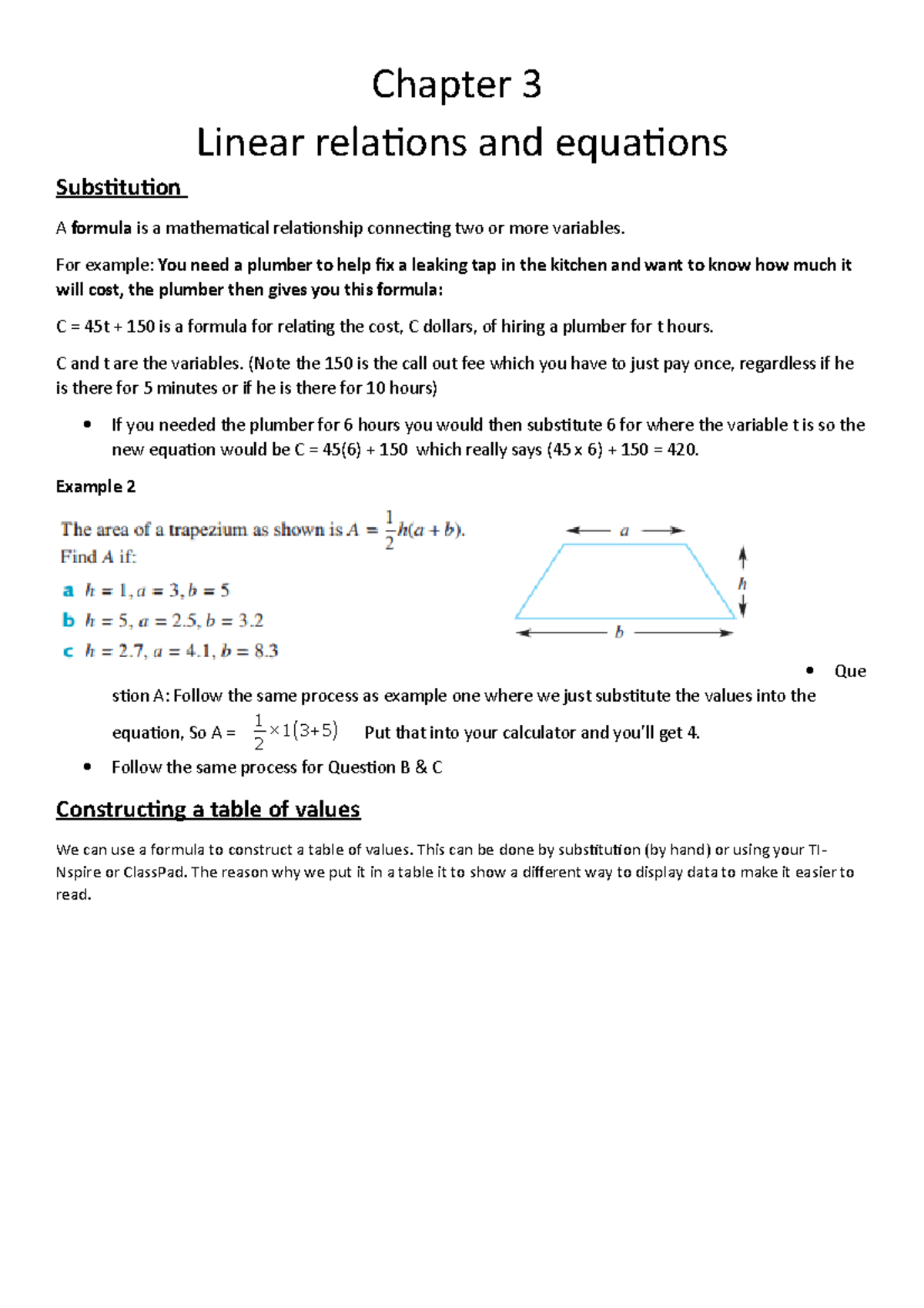 Chapter 3 notes - Dont use - Chapter 3 Linear relations and equations ...