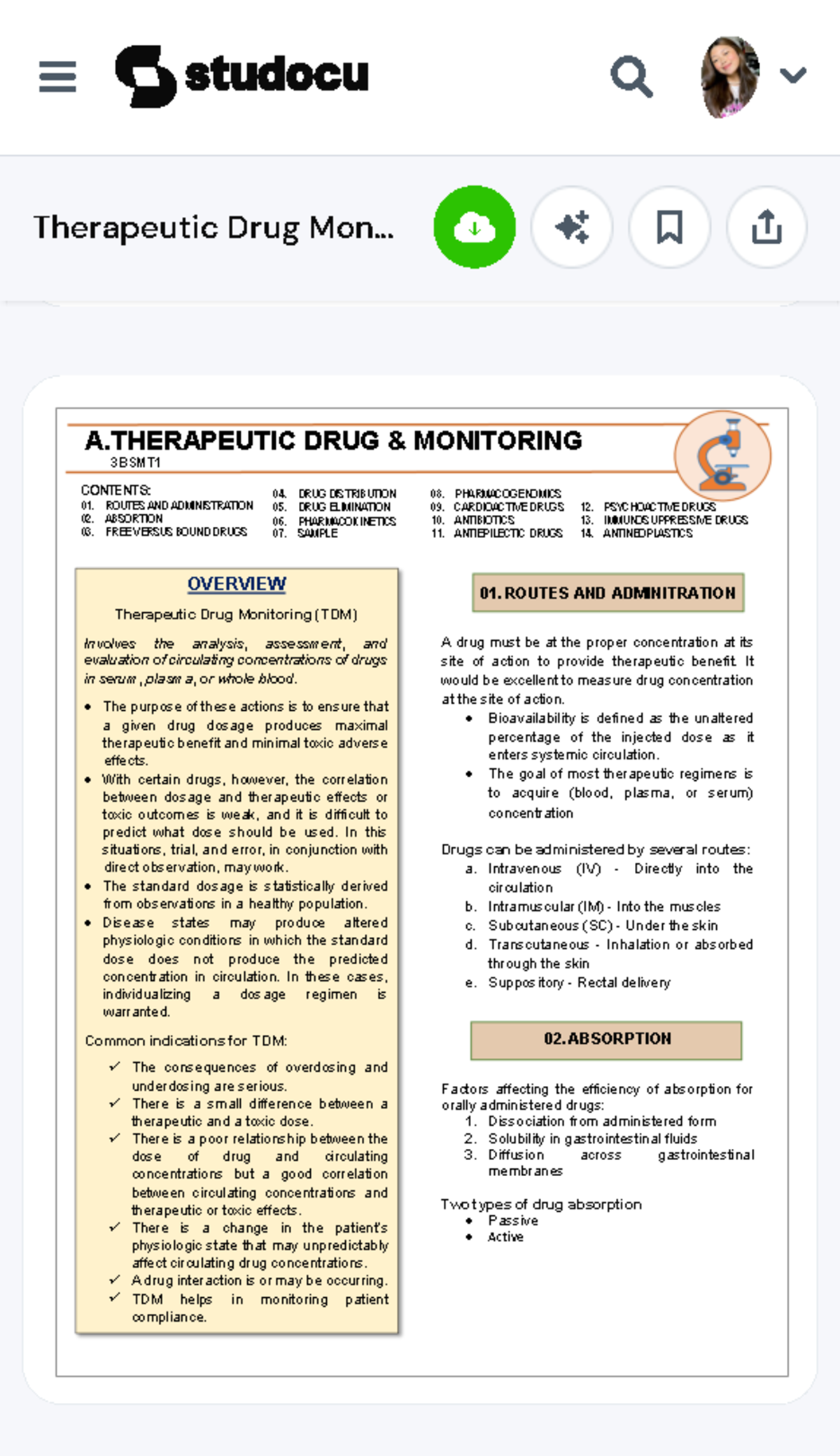 Therapeutic Drug Monitoring notes. Summarized Topics - University of ...