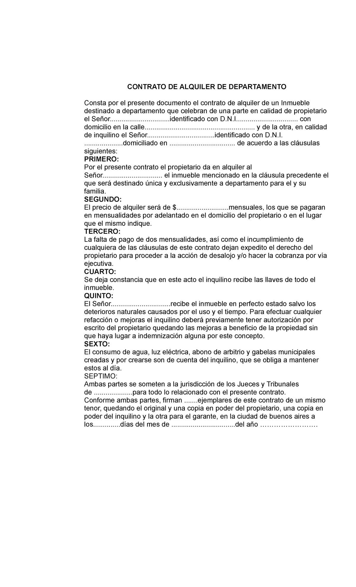 Modelo de contrato de alquiler - CONTRATO DE ALQUILER DE DEPARTAMENTO  Consta por el presente - Studocu