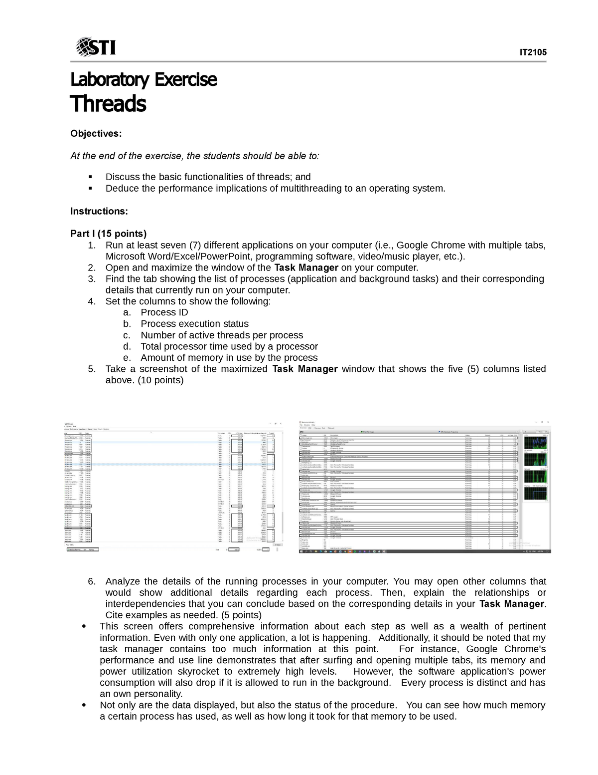 03 Laboratory Exercise 1 - IT Laboratory Exercise Threads Objectives ...