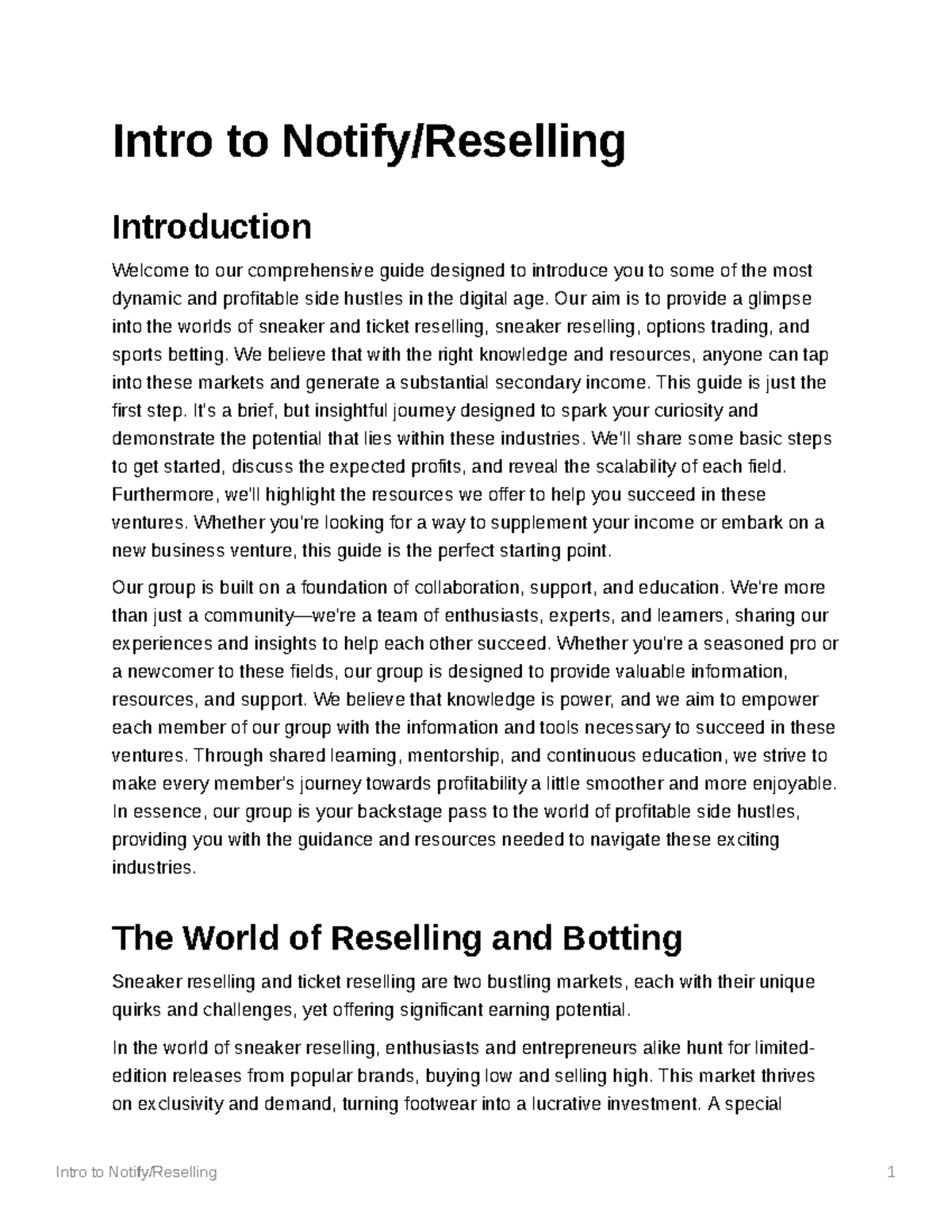 Intro to Reselling - this is sample only - Intro to Notify/Reselling ...