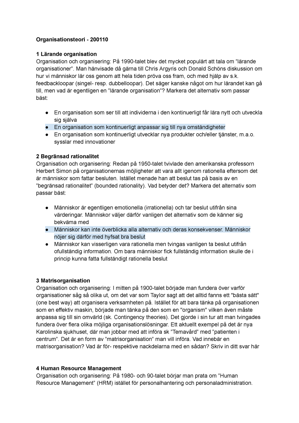 Organisationsteori - 2001 10 - Organisationsteori - 200110 1 Lärande Organisation Organisation ...