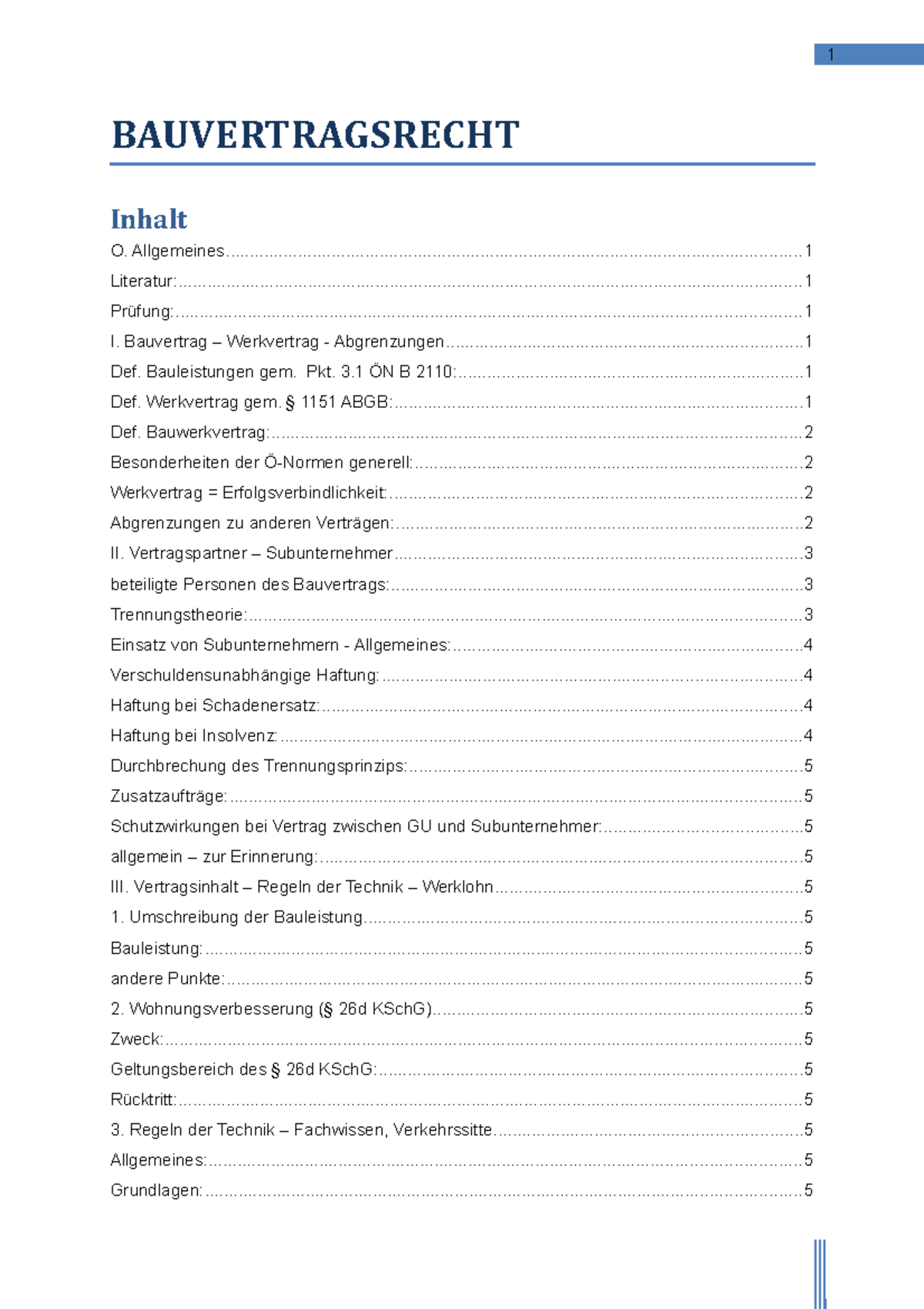 Bauvertragsrecht Zusammenfassung - BAUVERTRAGSRECHT O. - Studocu