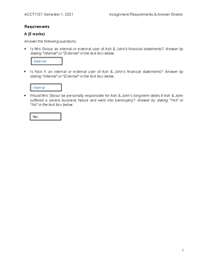 ACCT1101 Accounting For Decision Making S1 2024 Assignment - ACCT1101 ...