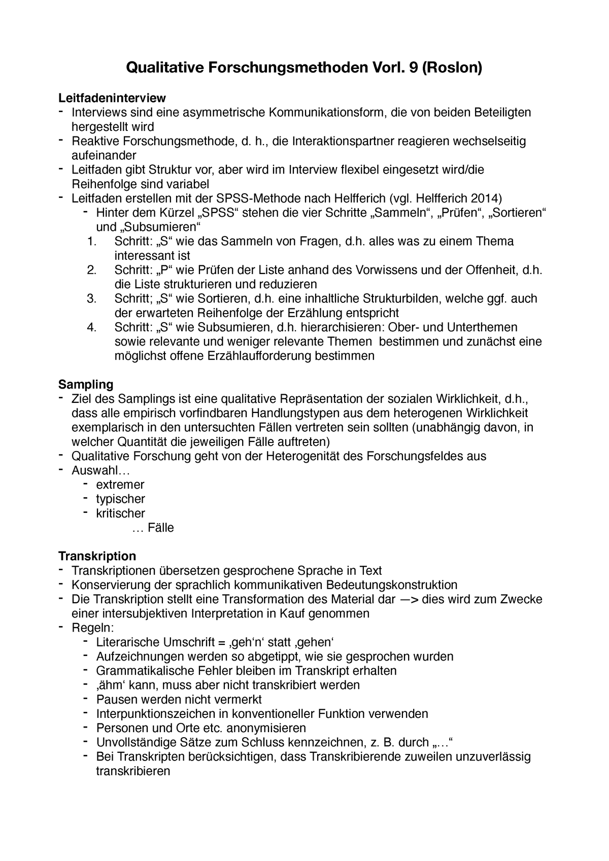 Qualitative Forschungsmethoden Vorl. 9 - 9 (Roslon) Leitfadeninterview ...