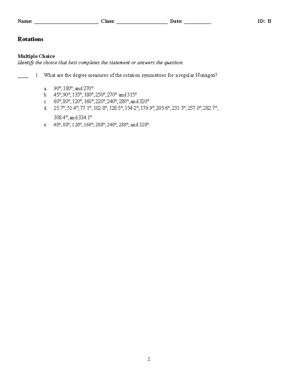 Rotations Form B - practice problems - Name ...