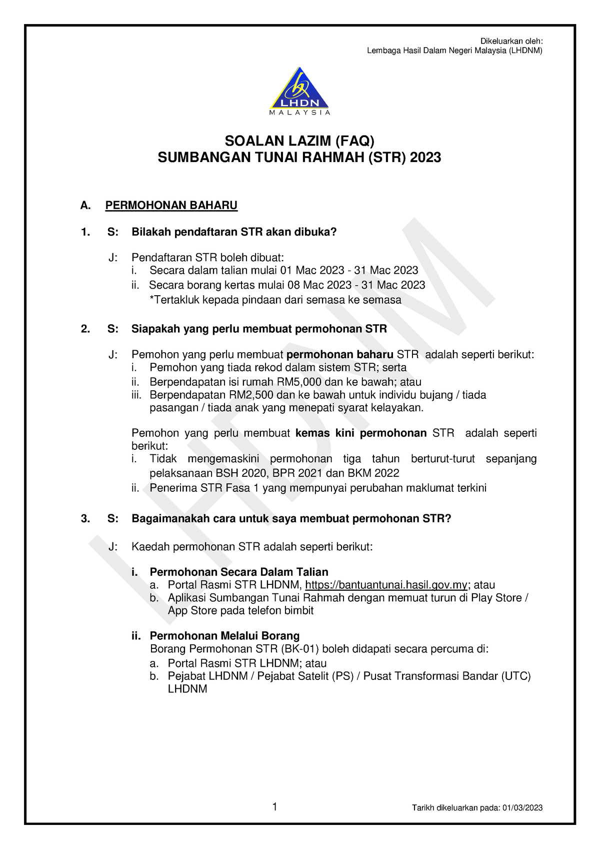 Soalan Lazim (FAQ) Permohonan Baharu DAN Kemaskini Permohonan STR