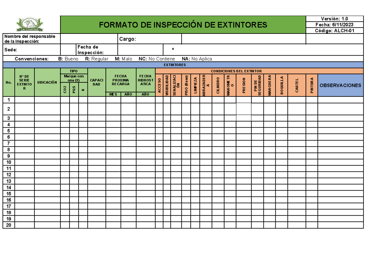 Formato De Inspeccion De Extintores Mensual