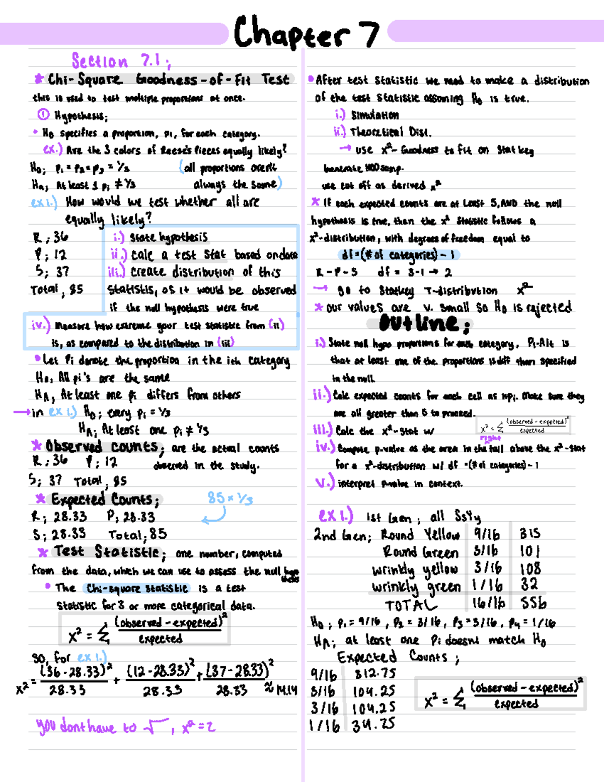 Statistics chap 7 & 8 - lecture notes - Chapter > Section 7. ; Chi ...