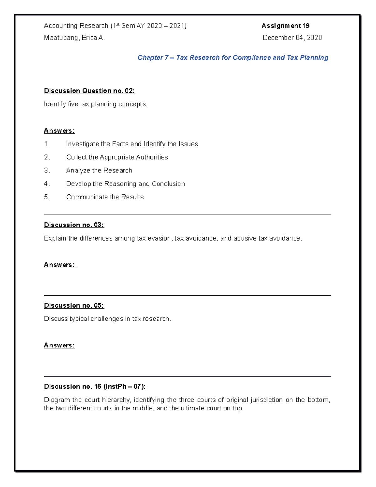 Accounting Research - December 04, 2020 Chapter 7 – Tax Research for ...